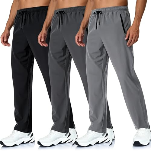 3 Pack Joggers for Men UK Tracksuit Bottoms Mens Jogging Bottoms Lightweight Mens Sweatpants Casual Gym Running Pants with Zipper Pockets (UK, Alpha, L, Regular, Regular, Black.Darkgrey.Lightgrey)