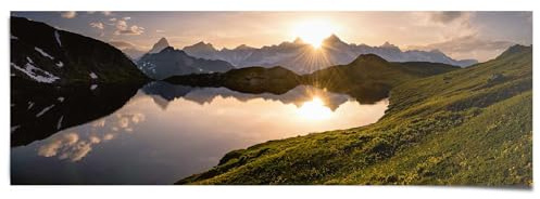REINDERS Poster, Bergsee Sonnenuntergang, Wohnzimmer, Bilder, Wanddeko, Room Decor, 170 gr. glänzend Bilderdruckpapier, Mehrfarbig, 53 x 158