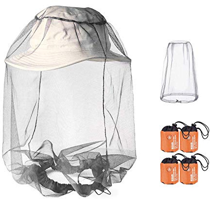 PHOGARY 4 Pack Mosquito Head Net Mesh Protective Cover, Soft Durable Heavy-Duty Fly Gnats Screen Protection for Any Outdoor Lover, Hat Net mesh with Carry Bag