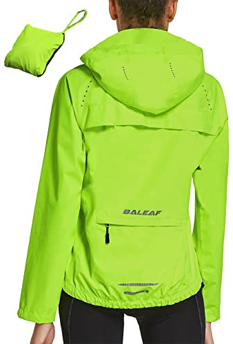 baleaf Women's Rain Jackets Running Waterproof Windbreaker Windproof Lightweight Cycling Jacket Reflective Packable Hooded Yellow XL