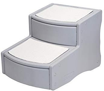 Pet Gear Easy Step II Pet Stairs, 2 Step for Cats/Dogs up to 75-pounds, Portable, Removable Washable Carpet Tread, Essential Grey