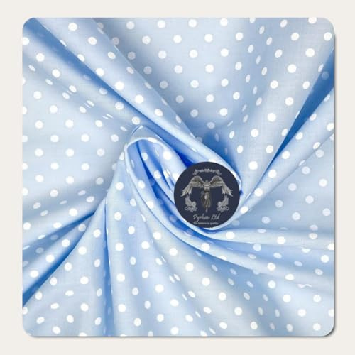PYRHAN Polka Dots Polycotton Prints | 45 inch Wide Dress Fabric Material by Meters | Floral Polycotton Print Used in Sewing Kit and Accessories | Quilting Fabric (Pale Blue)