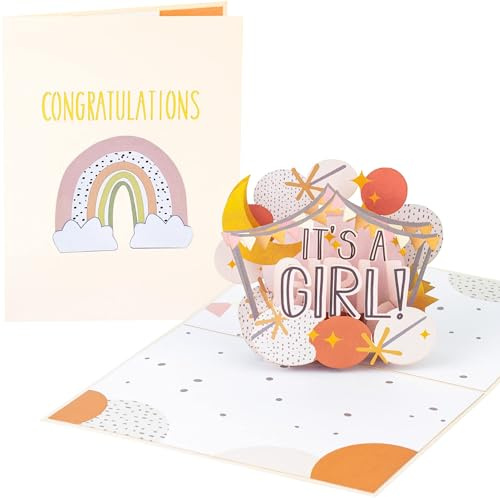 PopLife “It's a Girl! 3D Pop Up Card - Gender Reveal Pop Up Card, Baby Shower, Newly Expecting, Newborn Announcement, Happy Birthday - For Baby Girl Gender Reveal Party