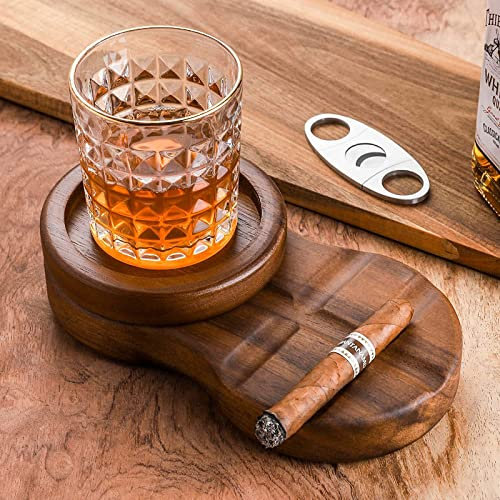 Holz Zigarren Aschenbecher Whiskey Untersetzer, Zigarrenaschenbecher, Zigarren Zubehör für Männer Whiskey Zigarren Geschenkset, für Zuhause, Büro oder Bar, Männer Geburtstag Jahrestag