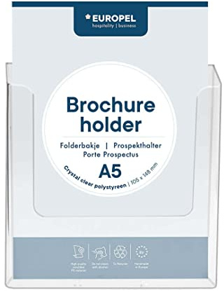 Europel Prospekthalter A5, Acryl, transparent, Wandbefestigung, Spender, Ausstellungsständer, Menü, Prospekt, Restaurant, Hotel, Büro, Geschäft