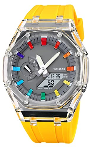 BIEWO Men’s Analog Digital Sports Watch, Multifunctional Dual Time Waterproof Outdoor Silicone Watch, Outdoor Sports Military Wrist Watches with World Time for Men