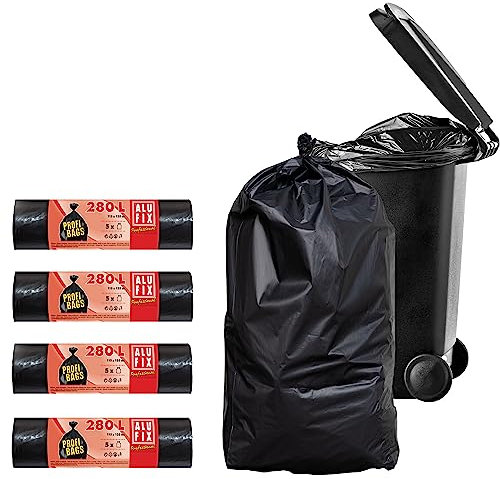 ALUFIX Sacchi Neri Grandi e Resistenti 280L – 20 Pezzi (4 rotoli da 5) – Sacchi Spazzatura Grandi e Sacchi Immondizia in LDPE – Perfetti anche come Sacchetti Umido