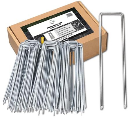 GREENGOF Grapas para Malla Antihierba, Cesped Artificial y Jardin, 200Unds - Acero Galvanizado, 15x4cm, Ø3mm - Ultra Resistentes y Anticorrosivas - Piquetas de Jardín, Anclaje al Suelo.