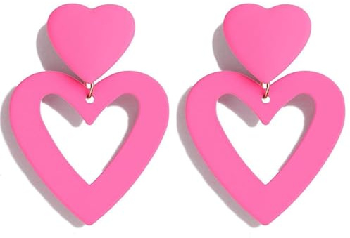 AVYRING Dangle Earrings, Pink Statement Earrings Hypoallergenic Large Dangling Drop Earrings Popular Styles Heart Earrings for Womens Jewelry