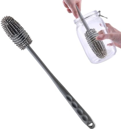 Manolyee Goupillon Long avec Support - Brosse de Nettoyage en éponge à Long Manche en Silicone,Brosse à récurer pour Bouteilles d'eau, conçue pour Les Bouteilles de Sport, Les biberons, Les