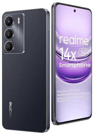 realme 14x 5G Smartphone Móvil 8+256GB,Chipset Dimensity 6300 5G,Cámara de Enfoque automático de 50MP,Pantalla IP64 120Hz,6,67 Pulgadas,Batería 5000mAh,NFC,Soporte para Tarjeta Micro-SD,Negro