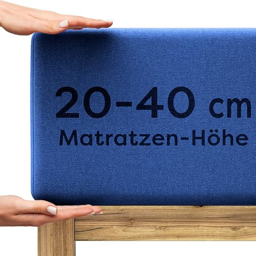 Wolkenfeld Spannbettlaken 200x220cm – 220x240cm – Premium Jersey Baumwolle mit 5% Lycra – Faltenfreies Bettlaken für hohe Matratzen bis 40 cm – Atmungsaktiv & Oeko-TEX Zertifiziert – Marine Blau