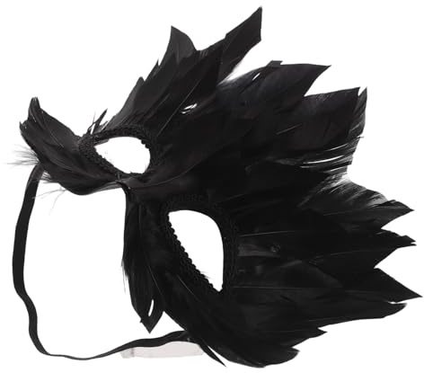 OUNONA Venetiansk Halvmask med Svarta Fjädrar för Kvinnor Elegant Cosplaymask för Maskerad Karneval och Halloweenfester till och Temakvällar
