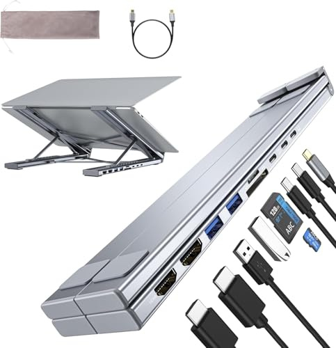 Umaniy M91 Supporto PC Portatile, 9 in 1 Docking Station USB C Laptop Stand Hub USB C Doppio HDMI 4K@60Hz, PD 100W, Dock Station Multiporta Adattatore USBC Compatibile con MacBook Pro/Air, Notebook