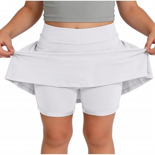 Robe Fille Jupe-Short de Sport pour Filles avec Short et Poches, idéale pour Le Tennis, Le Cheerleading et Bien Plus Encore. Tissu Extensible et Confortable. (White, 7-8 Years)
