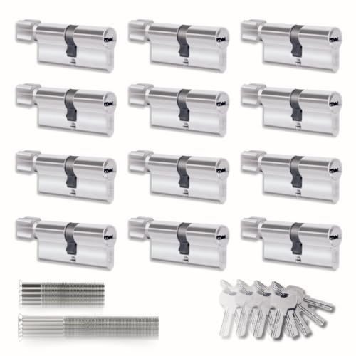 Juego de 12 cilindros para cerraduras de 30/30 mm, cilindro con pomo, tornillos y llaves incluidas, montaje fácil, cerradura para puertas y garajes, antiperforación, llave única, longitud 60 mm