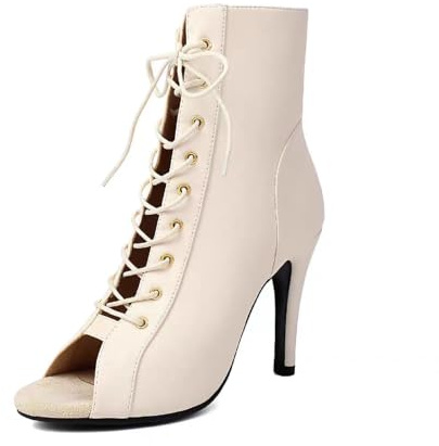 TNMIUH Bottines Peep Toe Simili Cuir Talon Aiguille à Lacets Femmes Noir | Bottines classiques en simili cuir à lacets et bout ouvert. Idéal pour soirée, fête, club ou mode quotidienne