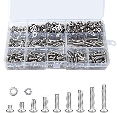 Loscrew M4 Schrauben, Flachkopfschrauben, 765 Stück, Edelstahl, Muttern, flache Unterlegscheiben, Maschinenschrauben-Set