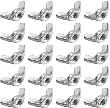 uxcell M6 Wing Nuts, Stainless Steel 304 Fasteners Parts Screws Hand Twist Tighten Ear Butterfly Nuts, 20pcs