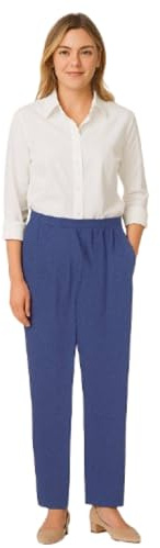 Inspire Me Ladies Womens Half Elasticated Waist Work Trousers Machine Washable Casual Stretch Trousers with Pockets Pants (Denim, 14 W 27 L)