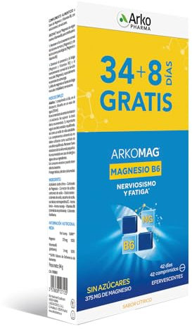 Arkopharma Magnesio + Vitamina B6 - Pack 42 Comprimidos Efervescentes, Mantenimiento de los Huesos, Buen funcionamiento de los Músculos, Vitaminas para el Cansancio, Vitaminas de Mayor Absorción