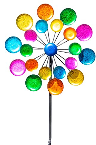CIM Girandola a vento in metallo per Galaxy Rainbow, altezza totale: 122 cm, diametro ruota: 32 cm e 21 cm, decorazione da giardino con 2 punte
