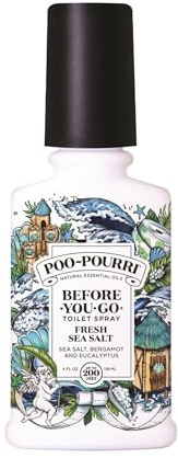 Poo-Pourri Before-You-Go Toilet Spray, Fresh Sea Salt, 4 Fl Oz, Up to 200 Uses, Bathroom Odor Deodorizer, Plant-Based with Essential Oils, for Home or Work, Sea Salt, Bergamot & Eucalyptus Scent
