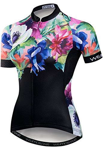 Damen Radtrikot Bike Fahrradbekleidung Shirt Tops Jacke Sommer, Blume, Groß