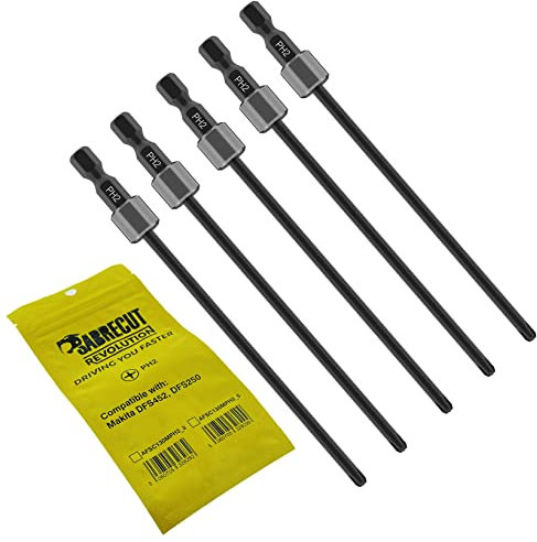 5 x SabreCut AFSC130MPH2_5 130mm PH2 Compatible with Makita DFS250 DFS452 199155-7 Autofeed Collated Drywall Screwdriver Gun Bit Single Ended Phillips No.2 Heavy Duty
