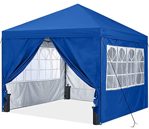 ABCCANOPY Tonnelle Pop-up de 3 x 3 m, chapiteau d'extérieur étanche avec 4 fenêtres d'église pour extérieur, Jardin, fête, Camping, Bleu