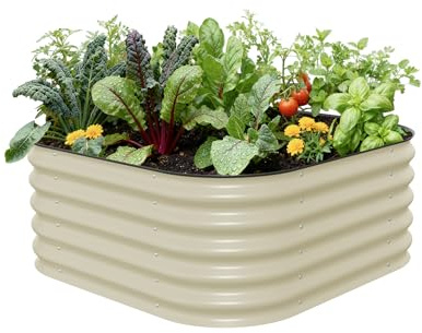 Vego garden Raised Garden Bed Kit, 17 Tall 4 in 1 Modular Metal Raised Garden Beds Kit, Metal Planter Box for Vegetables, Flowers, Herbs, Pearl White