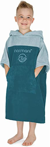 normani Kinder Badeponcho - Badehandtuch aus 100% Bio-Baumwolle - Surfer Poncho mit Kapuze für Jungen und Mädchen 0-13 Jahren Farbe Dunkelblau Größe 10-13 Jahre