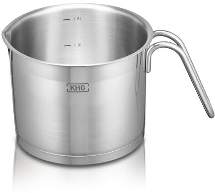 KHG Topf Kochtopf Milchtopf 14 cm Induktion, Edelstahl unbeschichtet | 11,5 cm hoher Rand, 1,5 Liter Volumen | spülmaschinengeeignet, für alle Herdarten geeignet
