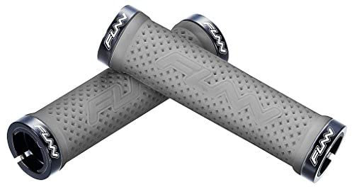 Funn Combat II Poignées de Guidon pour Vélo de Montagne avec Double Verrouillage sur Collier, Poignées avec Un Diamètre Intérieur de 22 mm, Poignées de Vélo à Motif Gaufré pour VTT/BMX (Gris)
