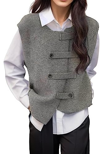 Damen Strickweste Ärmellos V Ausschnitt Braune Baumwolle Pullover Sweater Vest Ärmellos Warm Casual Pullunder Strickpullunder Longweste Winter Schwarz Pullover Vest Strickweste