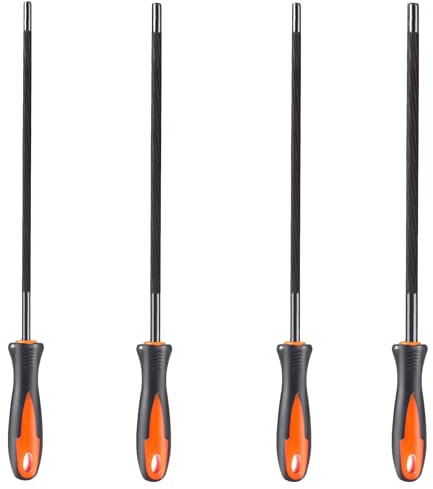 4 Piezas Lima Redonda,Lima de Cadena para Afilar la Motosierra Limas de Metal de Afilador con Mango 4 Tamaños de 3,2mm/4,0 mm/4,8 mm/5,5 mm