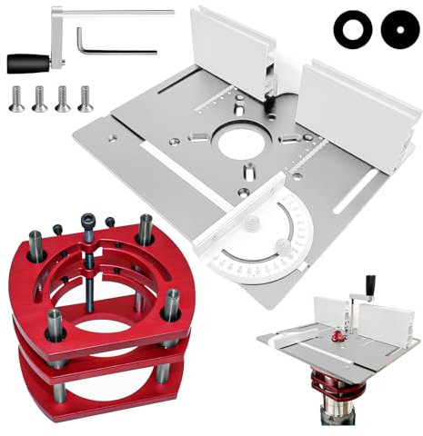 Kit défonceuse Sur Table Aluminium, 65 mm De DiamèTre Défonceuse Sous Table Routeur Lift, Table Défonceuse Kit pour Rainures Et Bordures De Table (Argent + Rouge)
