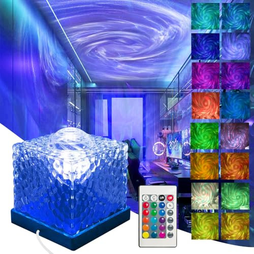 Dadazhenxuan Acryl Polarlicht Lampe Stimmungslicht,16 Farben LED Sternenhimmel Projektor,Aurora Ripple Lampe,Wasserwellen Lampe Mit Fernbedienung,Festivals,Partystimmung Lichter