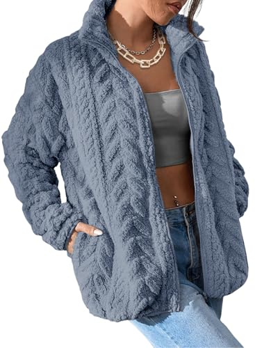 Dokotoo Ladies Winter Coat 2026 Zipper Loose Fit Casual Outifts,Dusk Blue,M