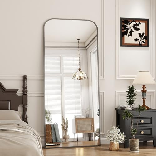 Koonmi Top böjda hörn, stående spegel 76 x 171 cm, helkroppsspegel okrossbar golvkroppsspegel i full längd, modern, underbar för vardagsrum, sovrum, hall, svart