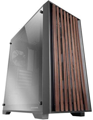 Mars Gaming MC-Wood, Caja PC ATX, Panel Frontal de Madera, Ventana Lateral Cristal Cromado, Ventilador FDB 120mm, Refrigeración Líquida hasta 360mm, Doble Cámara, Gestión Cableado, Semitorre, Negro
