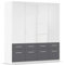 Rauch Möbel Aberdeen, Drehtürenschrank, Kleiderschrank, Schrank, Garderobe, 4-türig, 8 Schubladen in Absetzung Grau metallic, Schwarz, Farbe Weiß/Hochglanz weiß, Griffe Weiß, 181x197x54cm