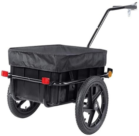 KLYDBMYT 2-in-1 Bicycle Cargo Trailer Trolley, Bicycle Trailer with Removable Box and Cover, with Drop-Down Kickstand