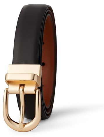 Amazon Essentials Women's Reversible Leather Belt, Brown/Tan, X-Large