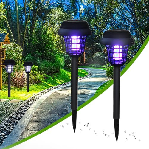 Solar Bug Zapper Outdoor 2-in-1 Mosquito Zapper IP65 Waterproof, Solar Mosquito Killer Lamp Ideal for Patio, Lawn, Pathway & Landscape (2PCS)