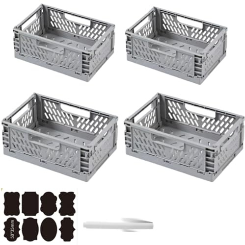 CNKHDZ 4 delar Fällbar låda, hopfällbara lådor förvaringslådor i plast, förvaringskorgar med handtag, stapelbara förvaringslådor för hyllor, skrivbord (Grå, 2pack30×20×12+2pack 20×14×9cm)
