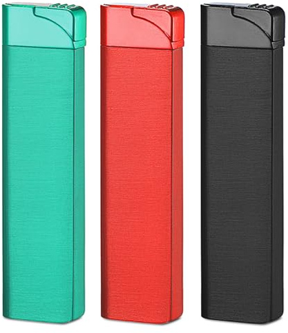 Mechero de gas recargable, resistente al viento, gas butano, sin gas, regalo para camping y exteriores (negro, rojo y verde)