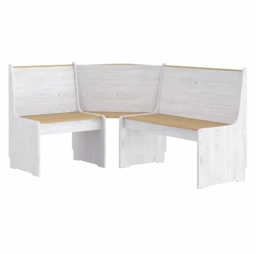 CIOURSTO Corner Bench, Solid Pinewood, Wooden Dining Bench Indoor with Back, For living room or dining room, Strong and Durable, 151 x 118.5 x 85 cm (Honey brown and white)