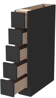 CozyHommie 6 Inch Assembled Solid Wood Base Spice Narrow Cabinet with 5-Drawer for Kitchen, 6 W x 24 D x 34.5 H inches (Shaker, Charcoal Black)