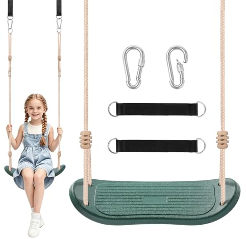 Fionrziy Weatherproof Kids Swing Seat,264lbs Heavy Duty Tree Swing with Ergonomic Design, Includes Hanging Straps & Carabiners for Tree or Swing Set, Outdoor Playground & Backyard Replacement - Green